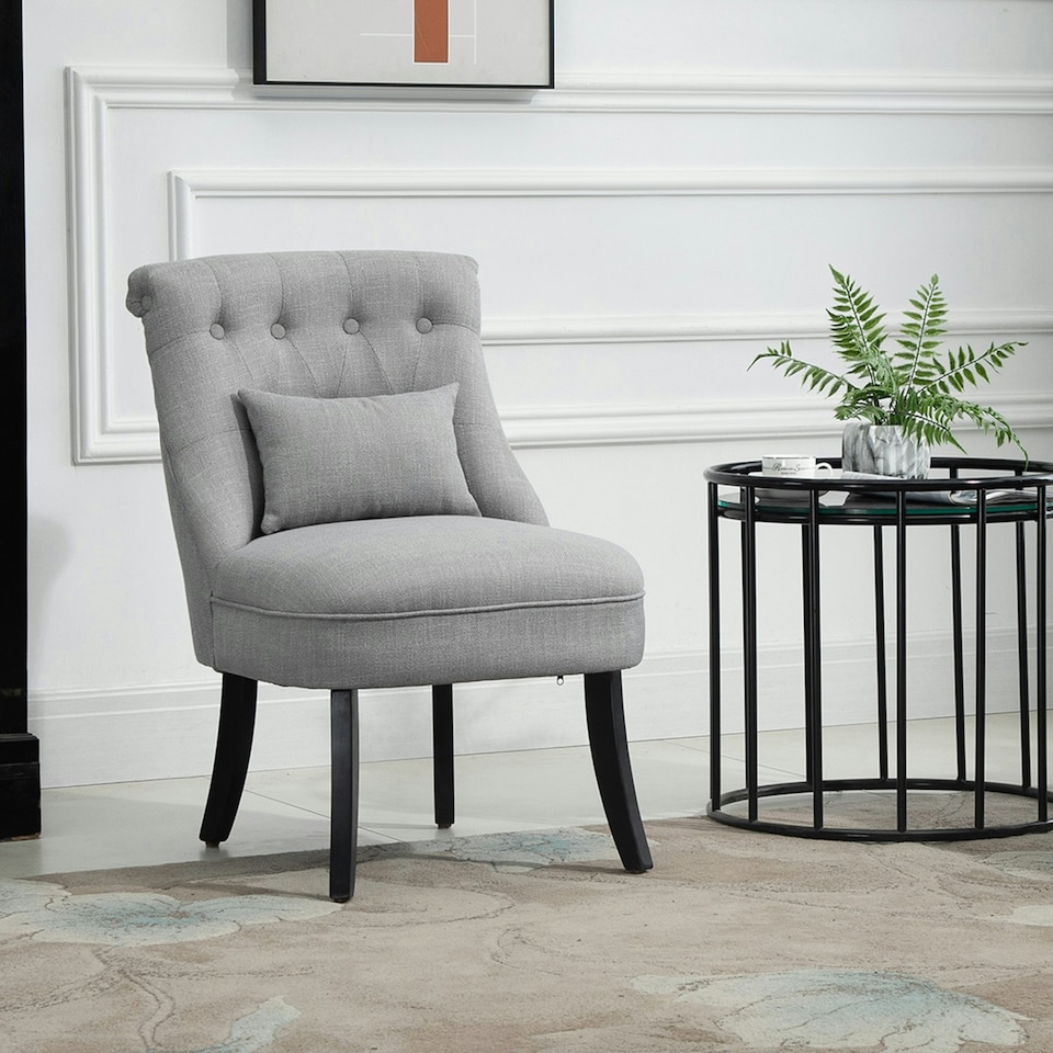 image 1 of HOMCOM Fabric Single Sofa Upholstered with Pillow Wood Leg Grey