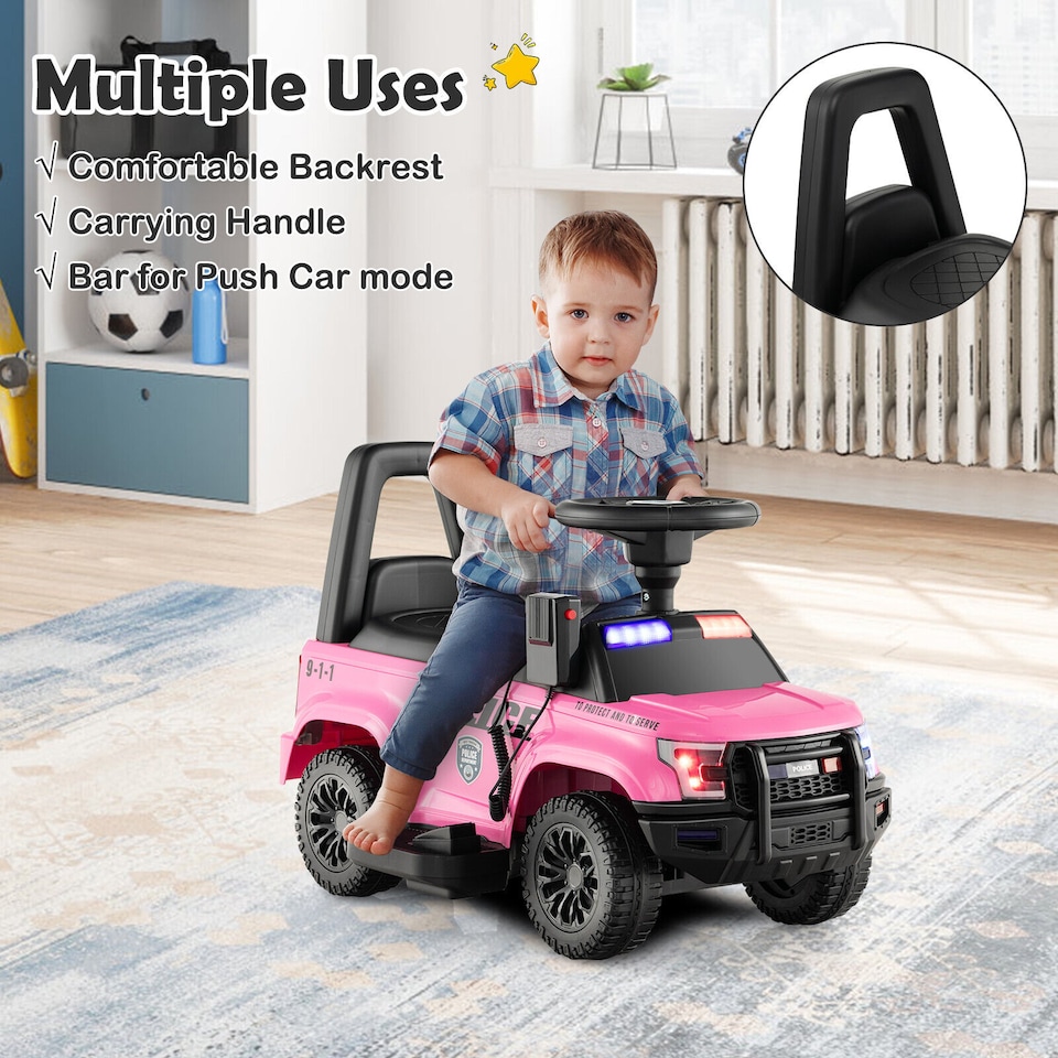 image 1 of COSTWAY Kids Electric Car 6V Powered Police Cars Pink