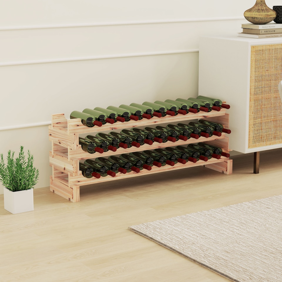 image 1 of HOMCOM 36 Bottle Shelf Wine Rack Holder Standing Holds Storage Fir Wood Cellar