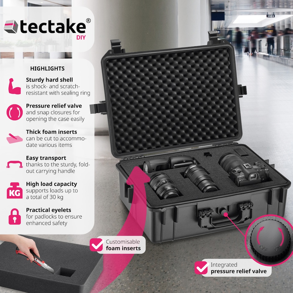 image 1 of Camera Case - ABS plastic shell, 4 thick foam inserts, snap closures, 35 litres | Black | black | L | 1