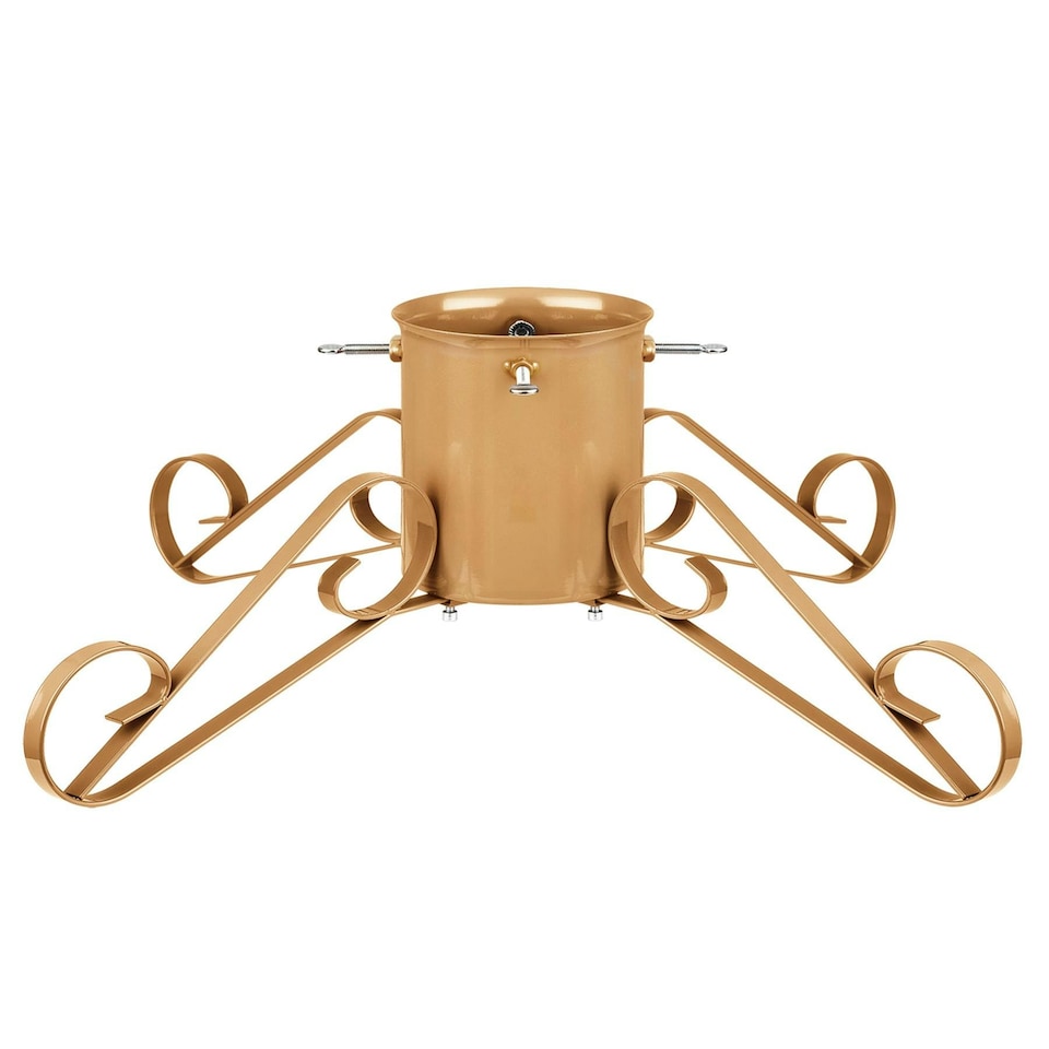 image 1 of Holly International Traditional Metal Scroll Leg Christmas Tree Stand for Real Trees to 3m - Gold