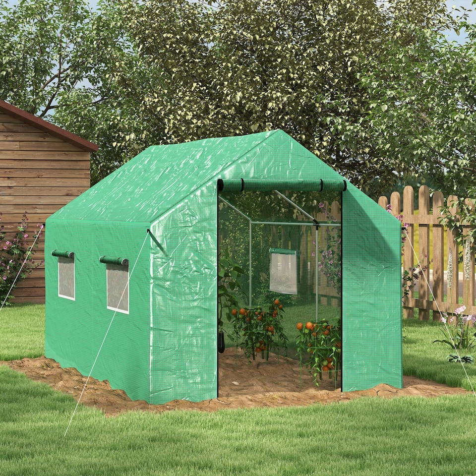 image 1 of Outsunny Tunnel Greenhouse W/ UV-resistant PE Cover, Wide Door, 2 x 3(m), Green