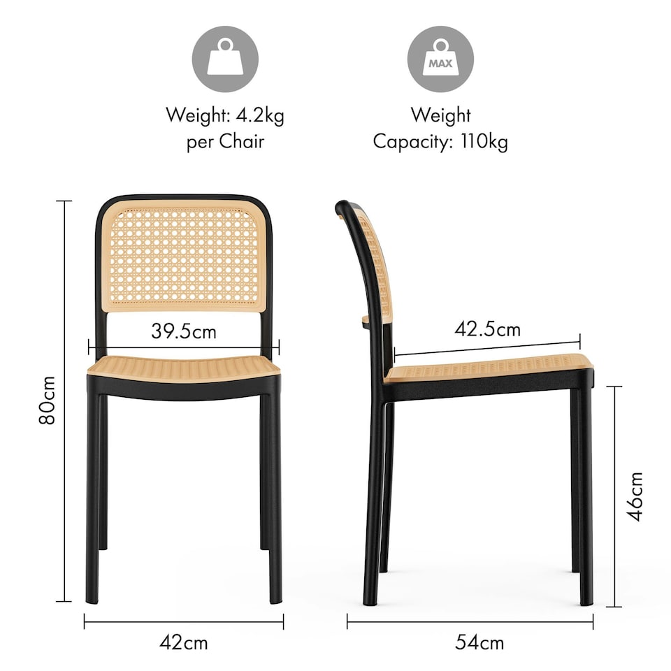 image 1 of VonHaus Brewer Set of 4 Plastic Rattan Dining Chairs