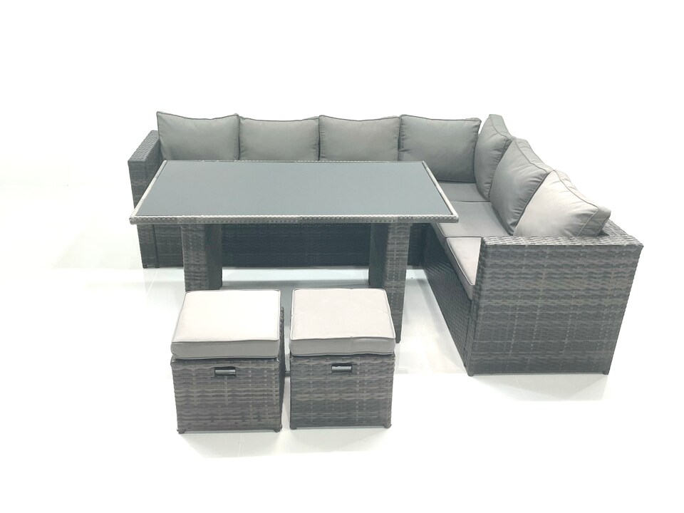 image 1 of Fimous Outdoor Lounge Rattan Corner Sofa Set 6 Seater Garden Furniture with Small FootStools