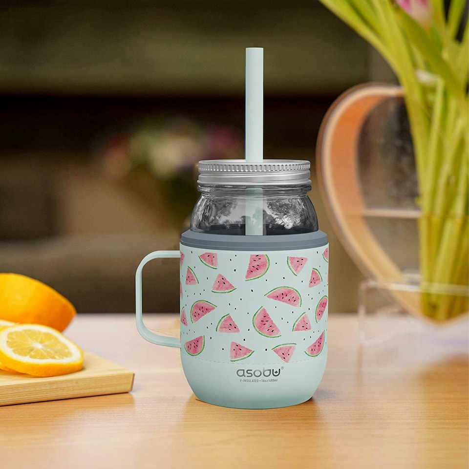 image 1 of Asobu Moonshine Mason Jar 475ml with Stainless Steel Insulated Sleeve & Handle Teal