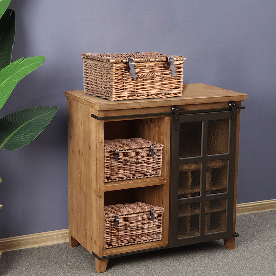 image 1 of Natural Dyed Wicker Hampers with Lid Perfect for Gift Hampers Shelve Basket Wardrobe Organizor Underbed Storage Retail Display Basket (Large, Brown)