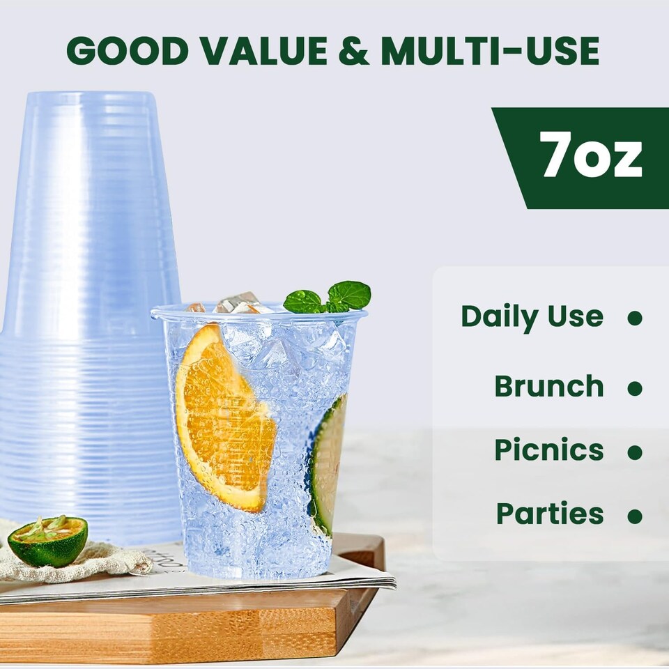 image 1 of ECONX 7oz Disposable Blue Vending Water Cooler Drinking Cups Plastic Strong Drinking Glasses 100pc