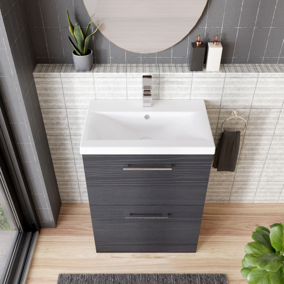 image 1 of Balterley Contemporary Bathroom Floor Standing 2 Soft-Close Drawer Vanity Unit & Mid-Edge Basin