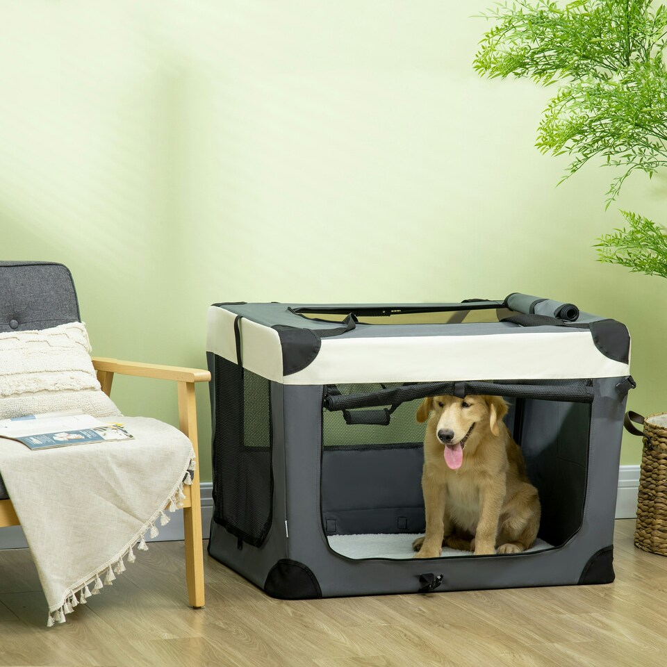 image 1 of PawHut 91cm Foldable Pet Carrier Bag Soft Travel Dog Crate for Large Dogs Grey