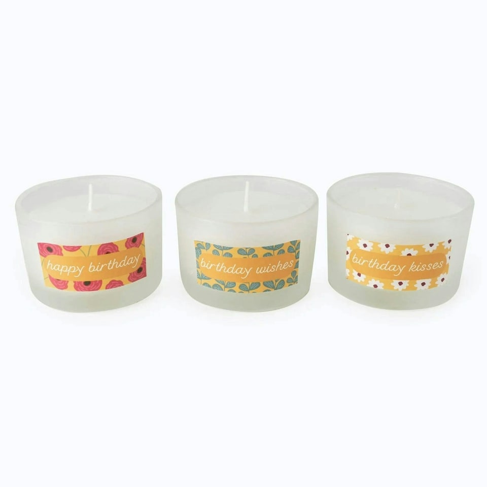 image 1 of Candlelight Happy Birthday Set of 3 Candles Gift Box Floral Ochre Multi | One Size
