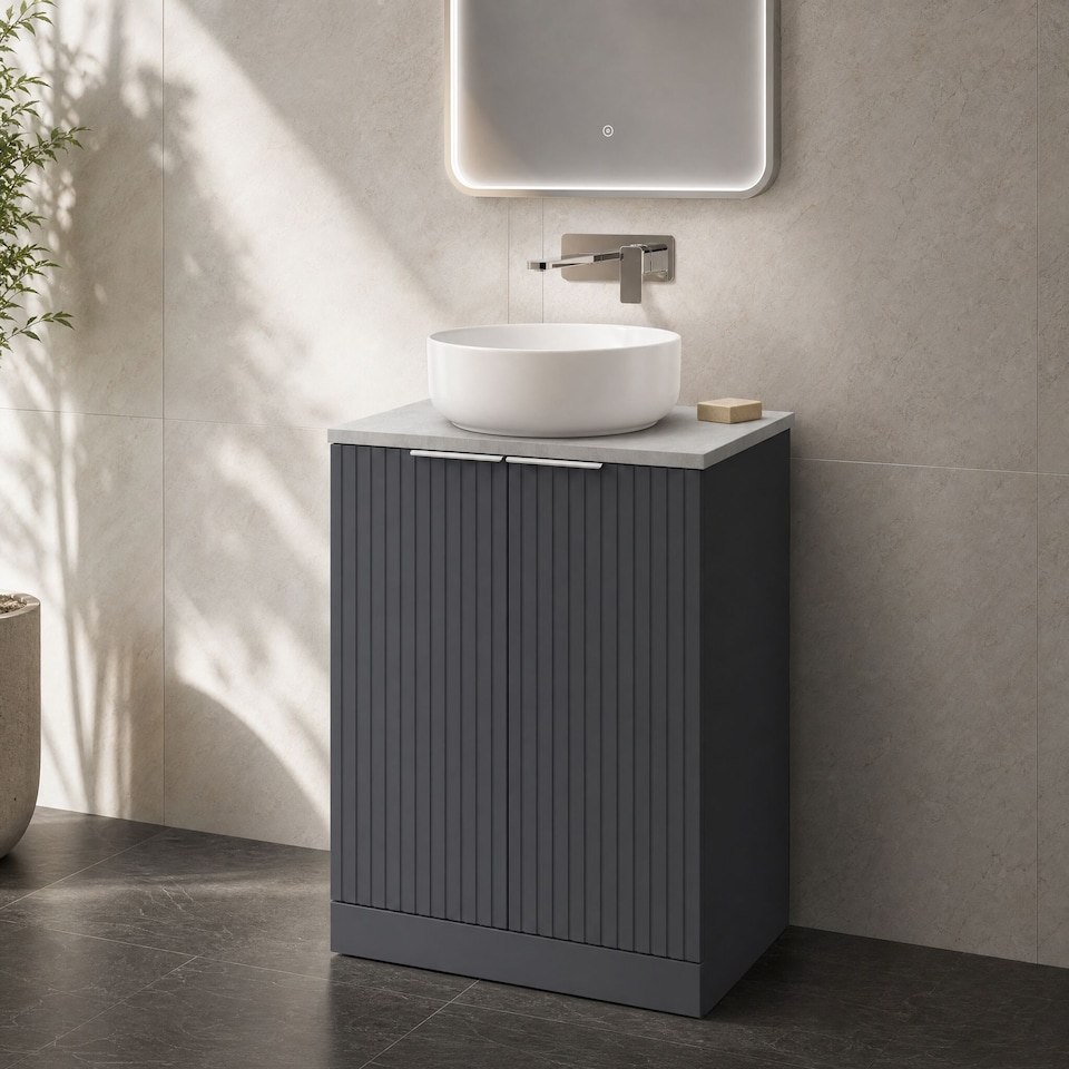 image 1 of Balterley Callingwood Contemporary Floor Standing 2 Door Vanity Unit with Bellato Grey Laminate Worktop , 600mm, Dark Grey