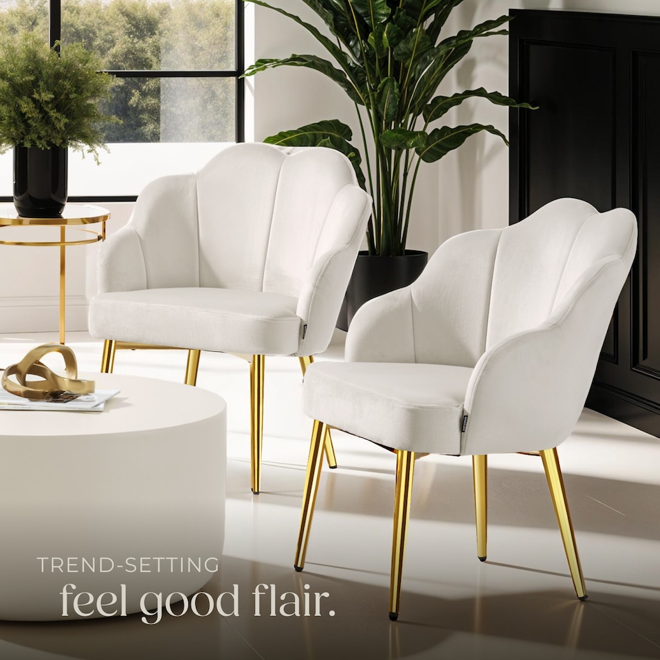 image 1 of Accent Chair Hellen - velvet cover, padded, extra-wide shell-shaped backrest | Cream | cream/gold | 2