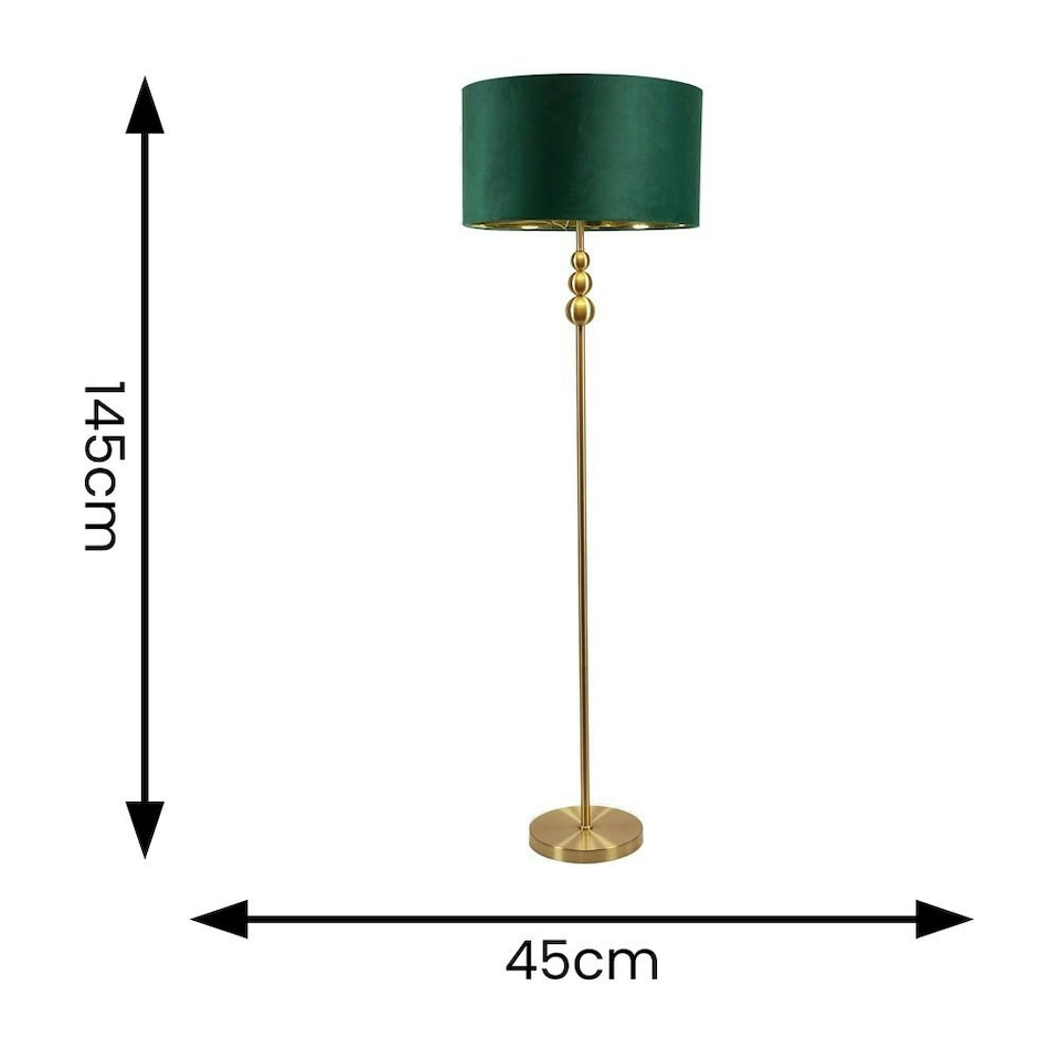image 1 of ValueLights Marissa Gold Stacked Ball Floor Lamp with Forest Green Velvet with Gold Inner Shade and LED Bulb