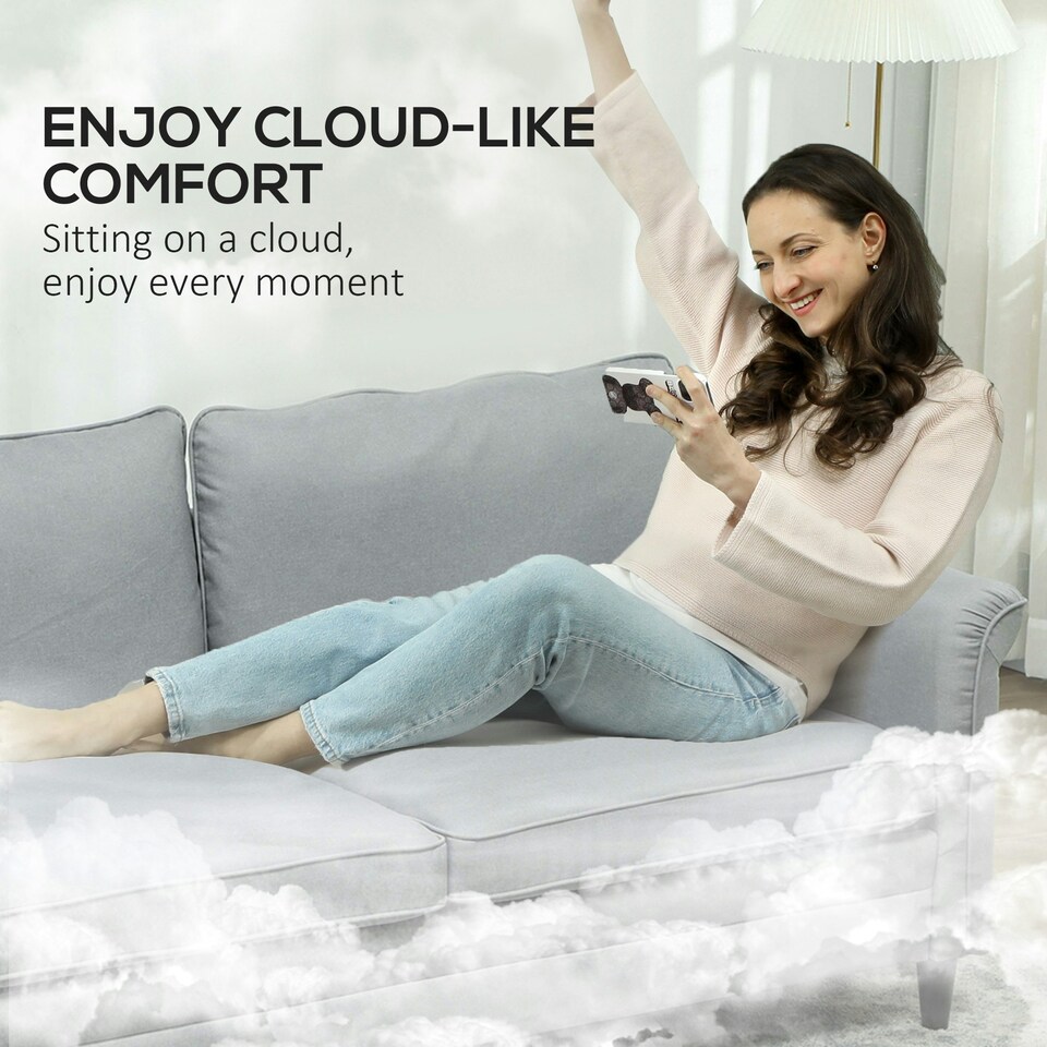image 1 of HOMCOM Modern 3 Seater Sofa for Living Room, Fabric Couch Settee, Grey 