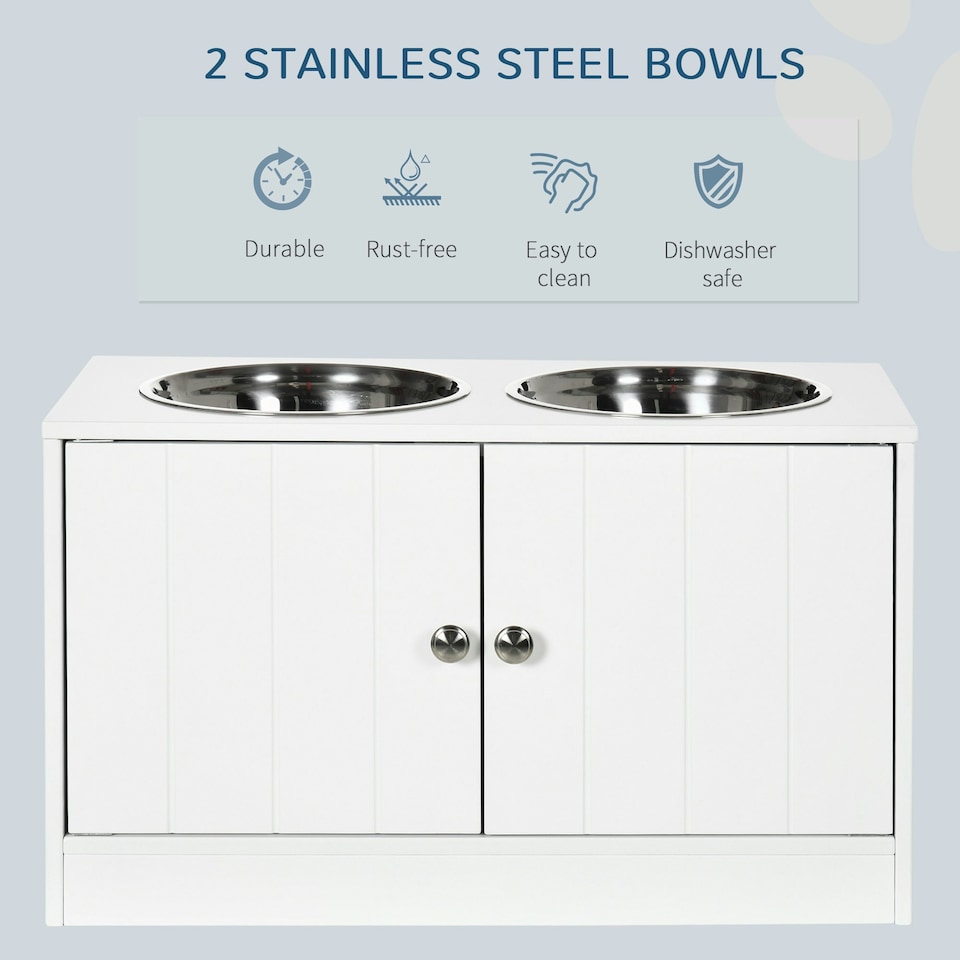 image 1 of PawHut Raised Dog Bowls for Large Dogs Feeding Station w/ Stand, Storage - White