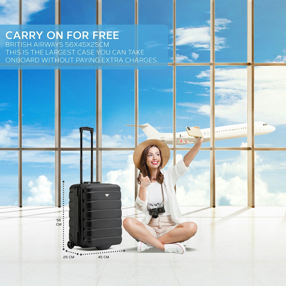 image 1 of Flight Knight Lightweight 2 Wheel ABS Hard Suitcases Cabin Carry On Hand Luggage Over 100 Airlines British Airways, Ryanair & easyJet Free Carry On 40x20x25cm Grey | Charcoal | Cabin Bag