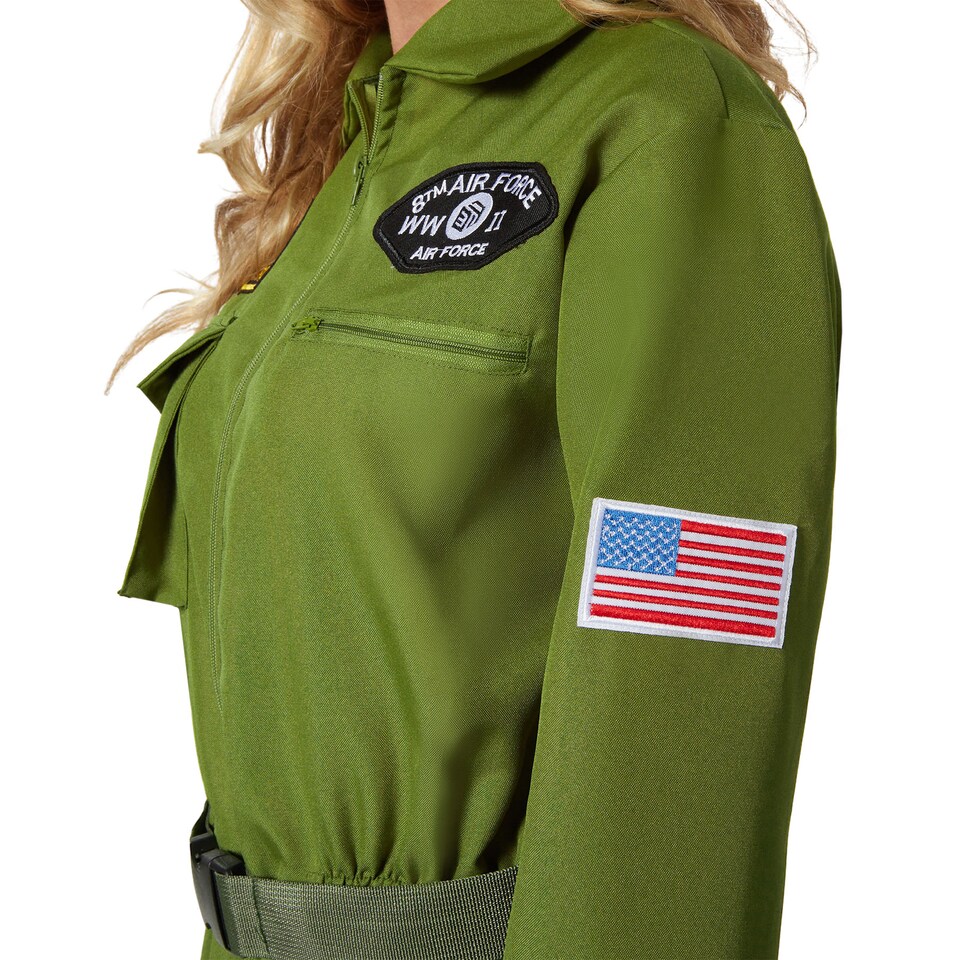 image 1 of Fighter Pilot Costume - womens fancy dress, olive green, military inspired | Green | green | 1