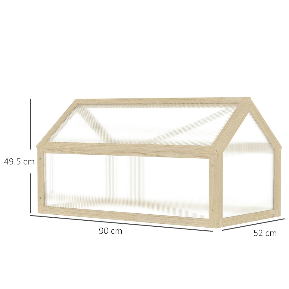 image 1 of Outsunny Wooden Cold Frame Greenhouse Garden Polycarbonate Grow House, Natural