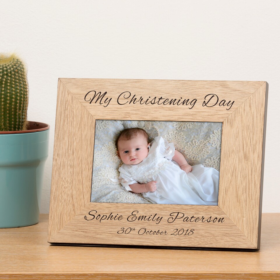 image 1 of Personalised My Christening Day Wood Picture Frame 7 x 5 Baby Christening