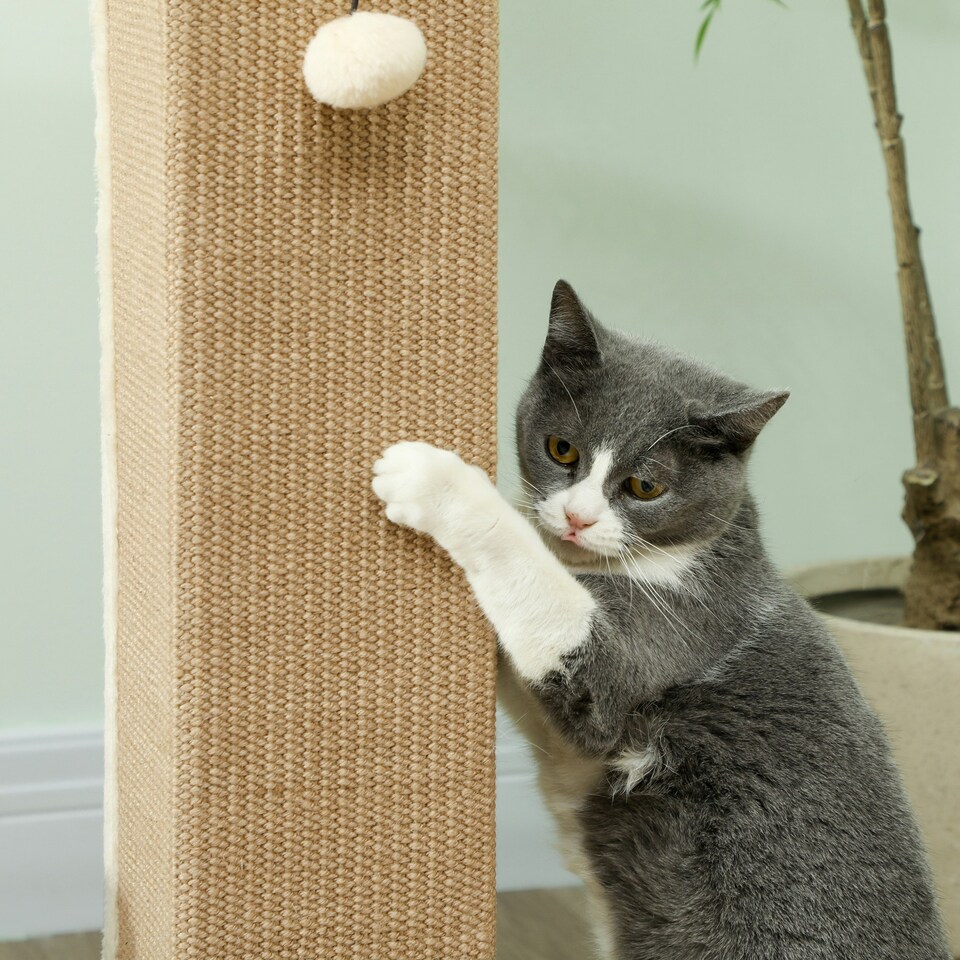 image 1 of PawHut Cat Scratching Post with Vertical Sisal Rope Ball Plush, 81cm, Beige