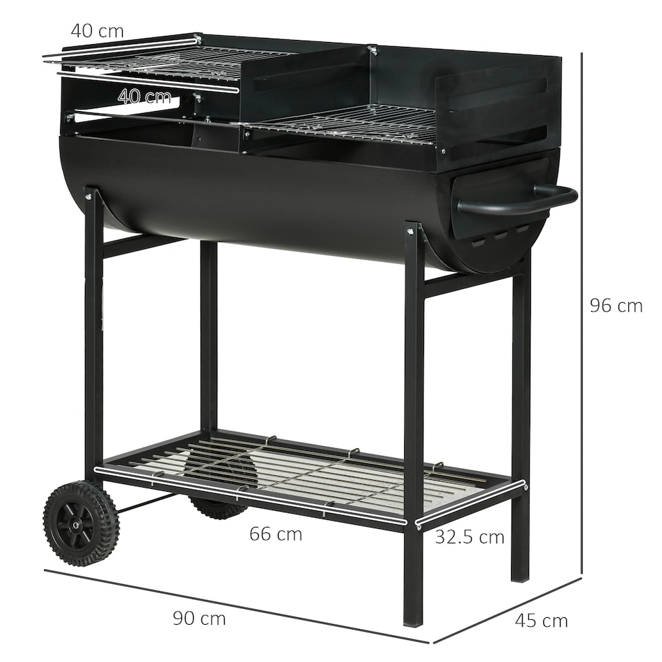 image 1 of Outsunny Trolley Portable Outdoor Charcoal Barbecue Grill Cart 2 Rolling Wheels Black