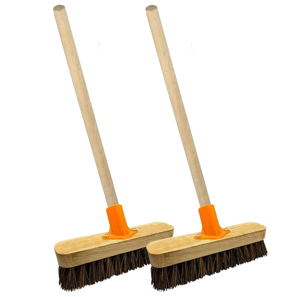 image 1 of 1 x 12" Traditional Bassine Wooden Indoor Outdoor Garage, Warehouse, Yard Sweeping Brush With Handle & Support Bracket