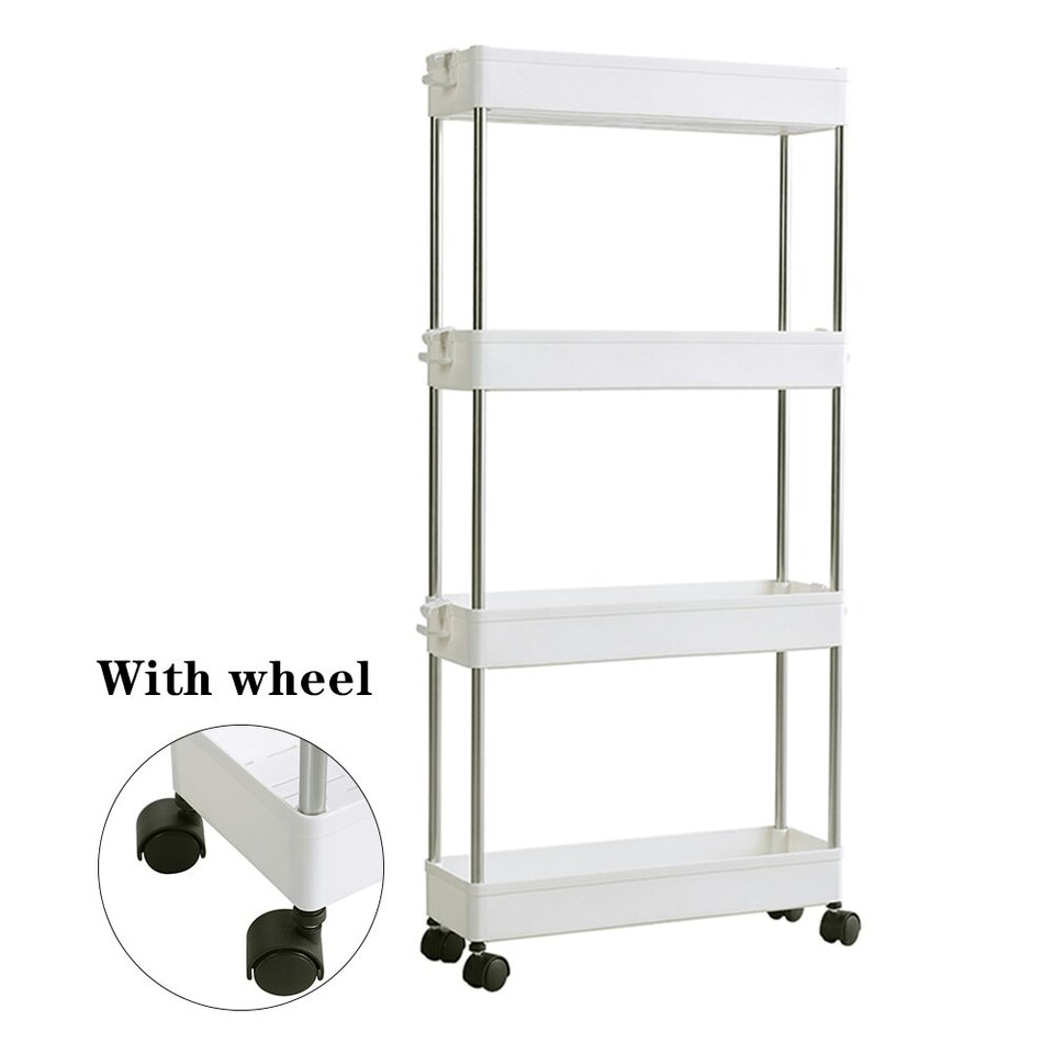 image 1 of Living and Home Plastic Storage Trolley Cart 4-Tier Rack - White