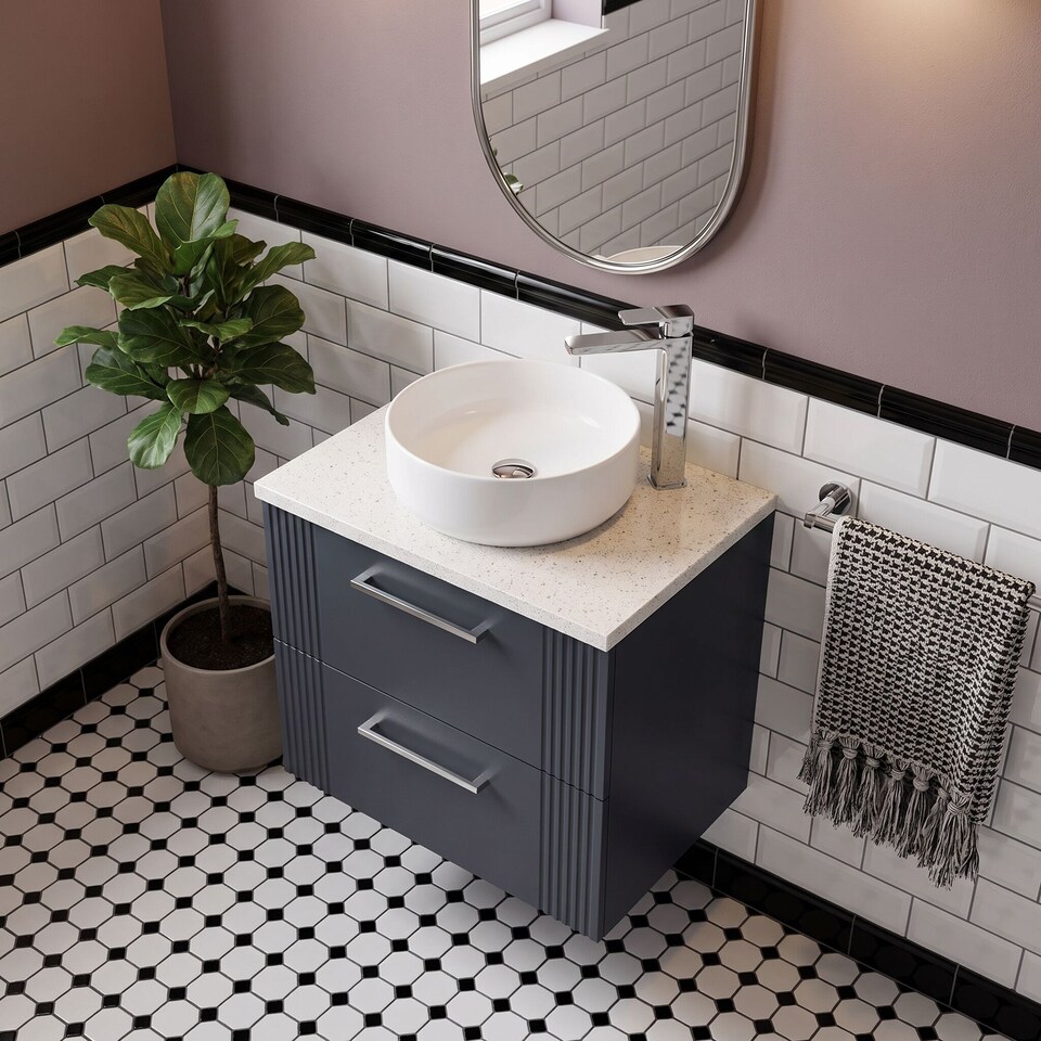 image 1 of Balterley Partial Fluted 2 Drawer Wall Hung Vanity Unit with Sparkling Laminate Worktop | Grey | Satin Soft Black