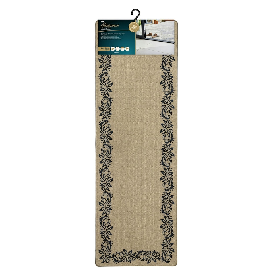 image 1 of JVL Elegance Machine Washable Entrance Doormat and Runner Set - Border