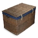 image 3 of Large Antique Wash Storage Wicker Basket with Navy Lining | Blue | Blue