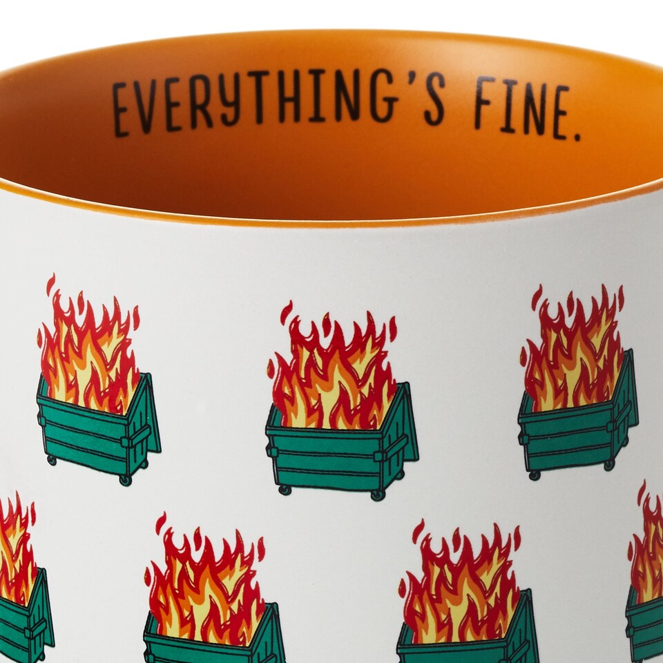 image 1 of Hallmark Shoebox Funny Ceramic Mug - Dumpster Fires 'Everything's Fine'