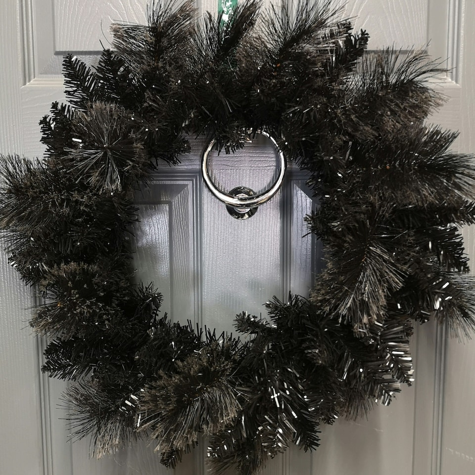 image 1 of 50cm Premier PVC Plain Black Tipped Artificial Christmas Halloween Wreath