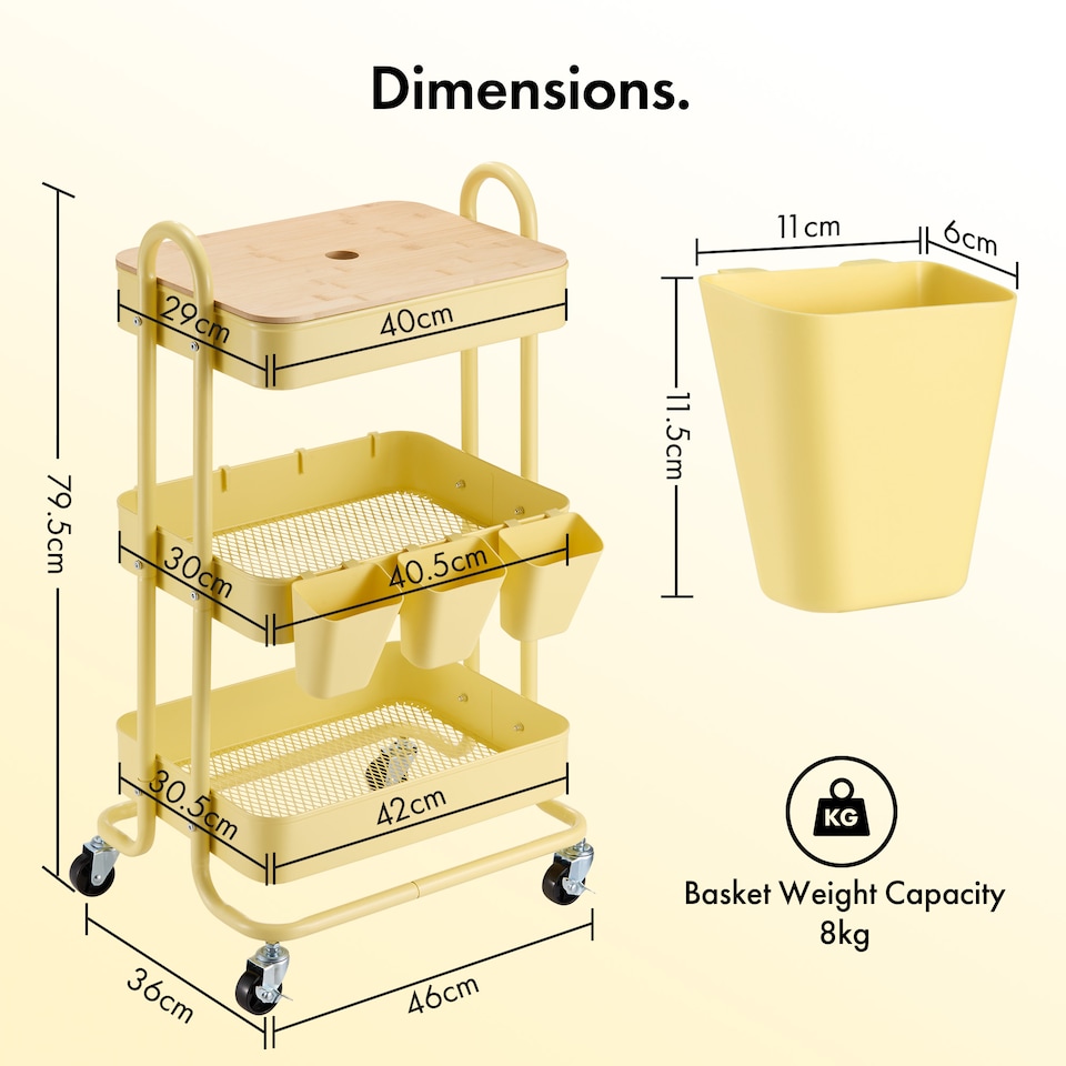 image 1 of Vonhaus Storage Trolley 3 Tier Bathroom & Kitchen Storage