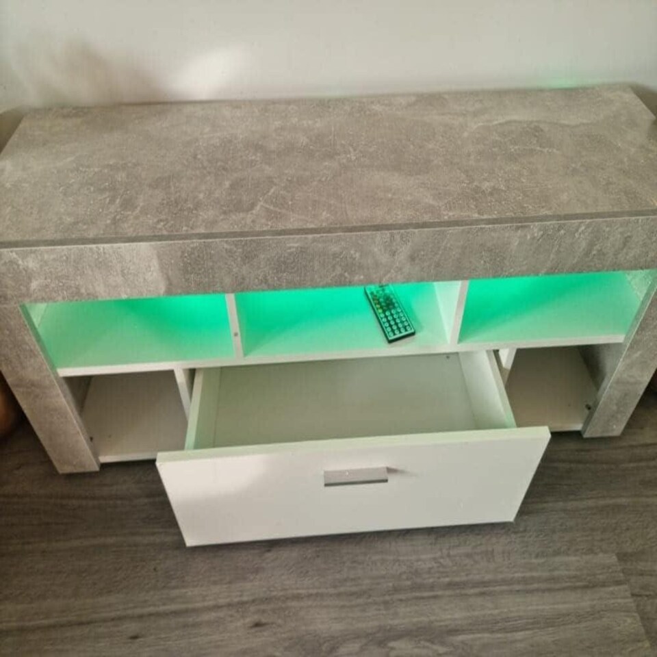 image 1 of TV CABINET LED UNIT Stand Body High glossy doors with LED Lights STONE GREY Grey