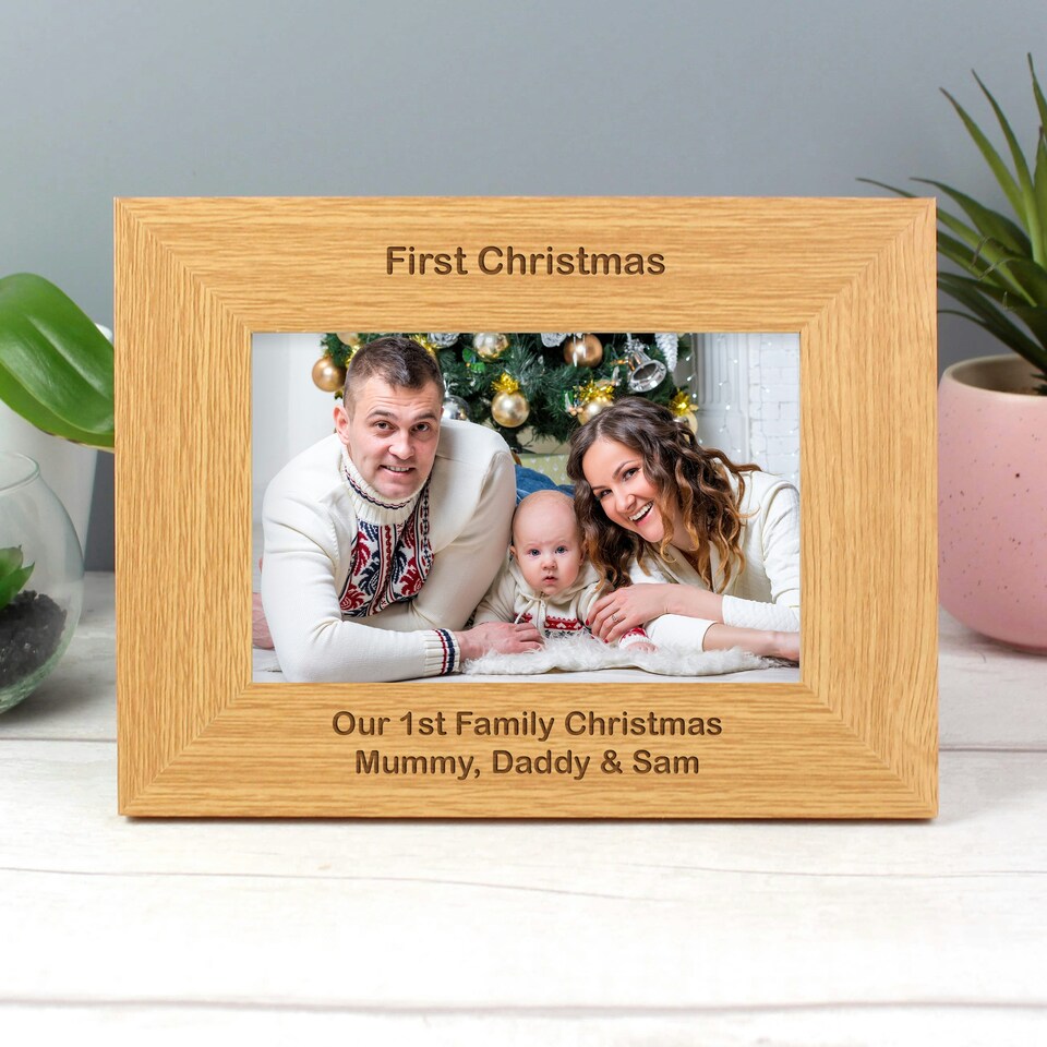 image 1 of Personalised Short Message 6x4 Landscape Oak Finish Photo Frame Brown | One Size