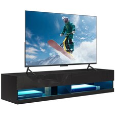 HOMCOM Floating TV Unit, Wall Mounted TV Cabinet for TVs up to 65 , High Gloss Media Wall Unit with LED Lights, Storage Shelves for Living Entertainment Room, Black
