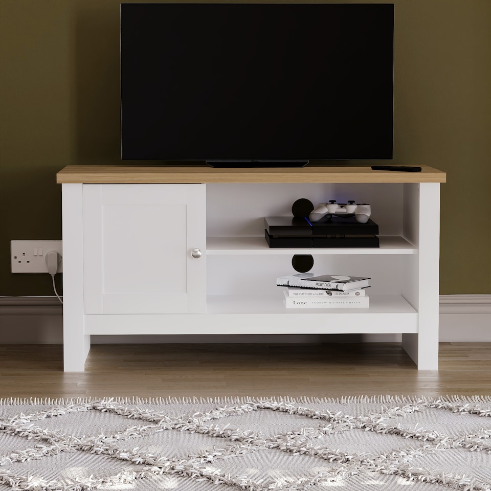image 1 of Vida Designs Arlington 1 Door TV Unit Shaker Entertainment Storage, White & Oak | White | White & Oak | 1