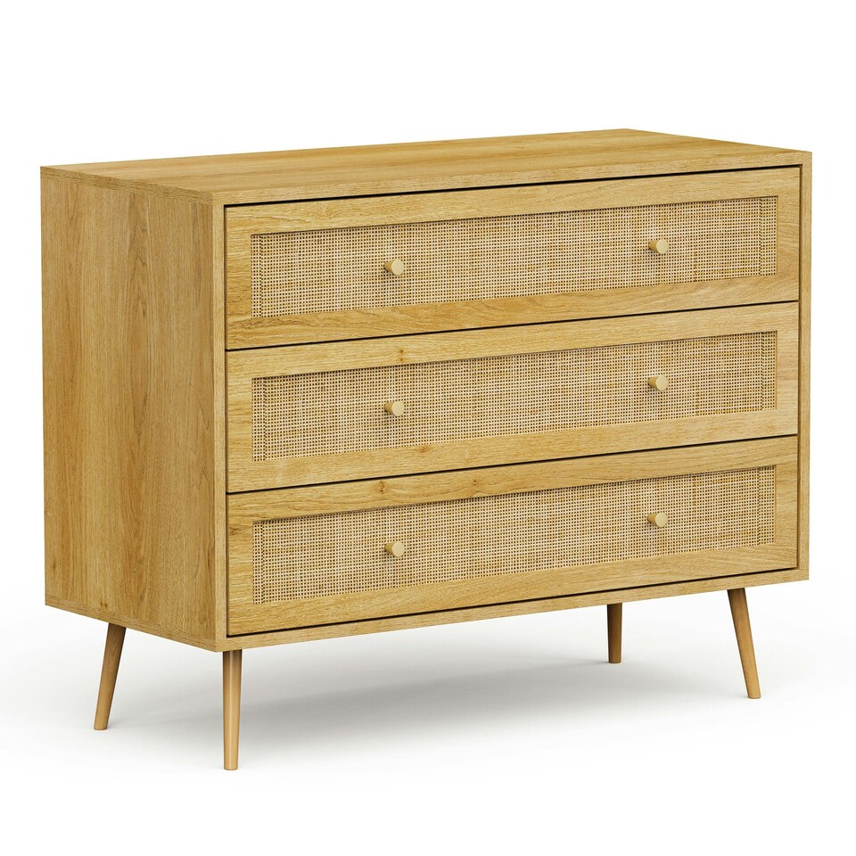 image 1 of VonHaus Rattan Chest of 3 Drawers | Brown