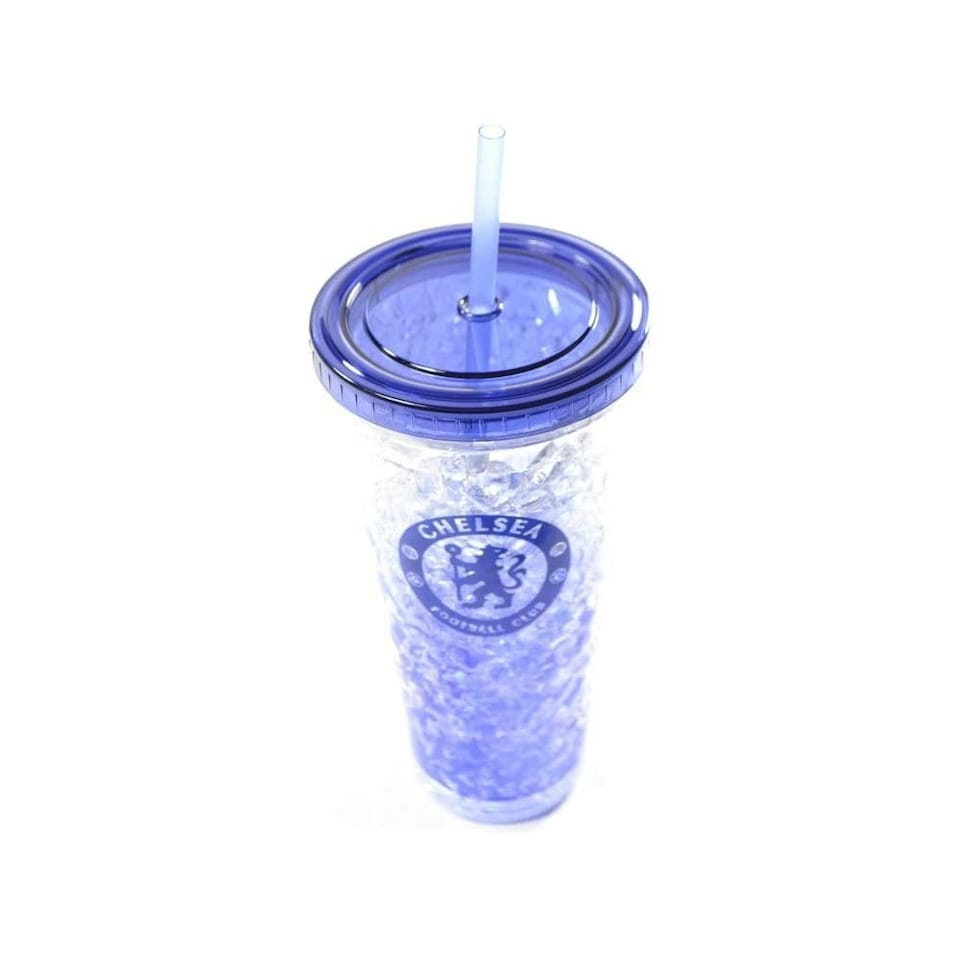 image 1 of Chelsea FC Crest 600ml Freezer Cup With Straw - Blue - One Size