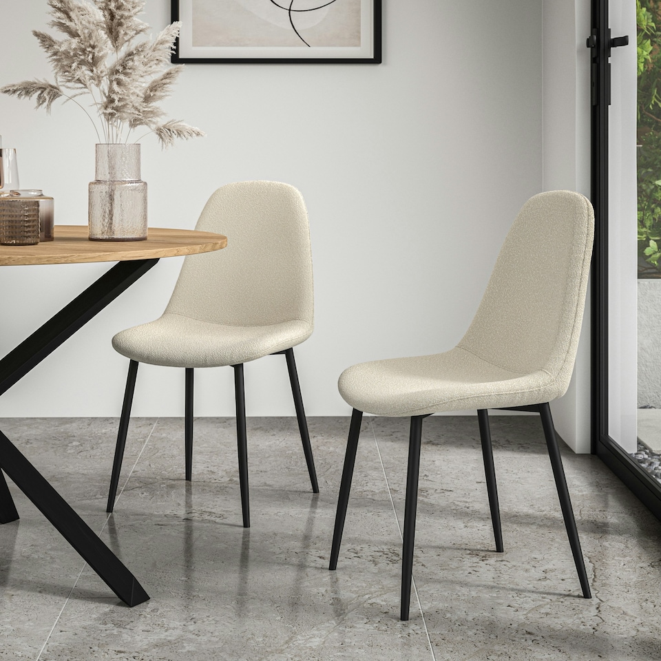 image 1 of Set Of 2 Maya Boucle Dining Chair Modern Padded Seat Metal Legs Kitchen White | Ivory White