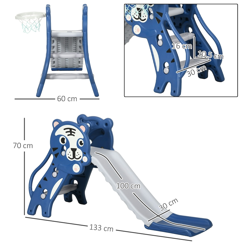 image 1 of AIYAPLAY Kids Slide with Basketball Hoop, Basketball, for 18-36 Months, Blue