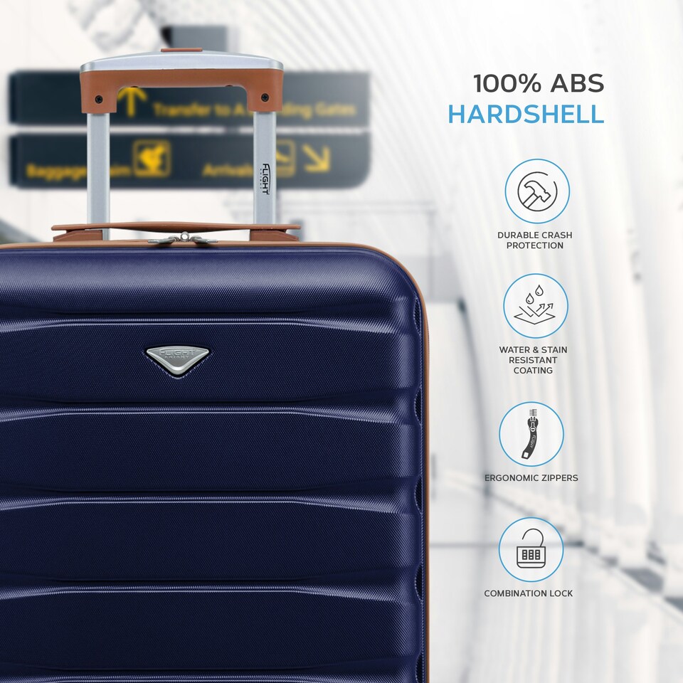 image 1 of 55x40x20cm Ryanair (Priority) TUI, Carry on Cabin Suitcase Hard Shell Approved for 60+ Airlines Blue | Navy/Tan | Cabin Bag