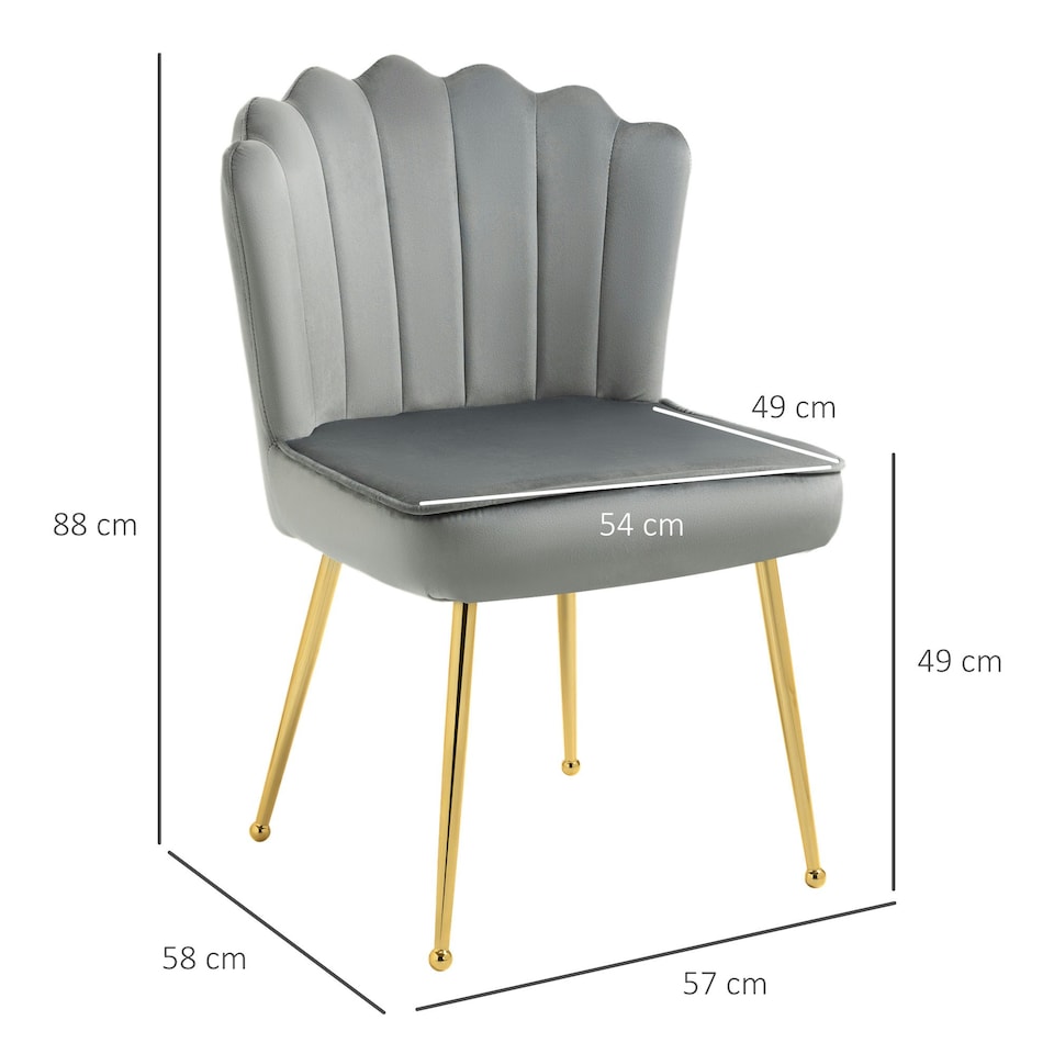 image 1 of HOMCOM Velvet-Feel Shell Accent Chair Home Bedroom Lounge Metal Legs Grey