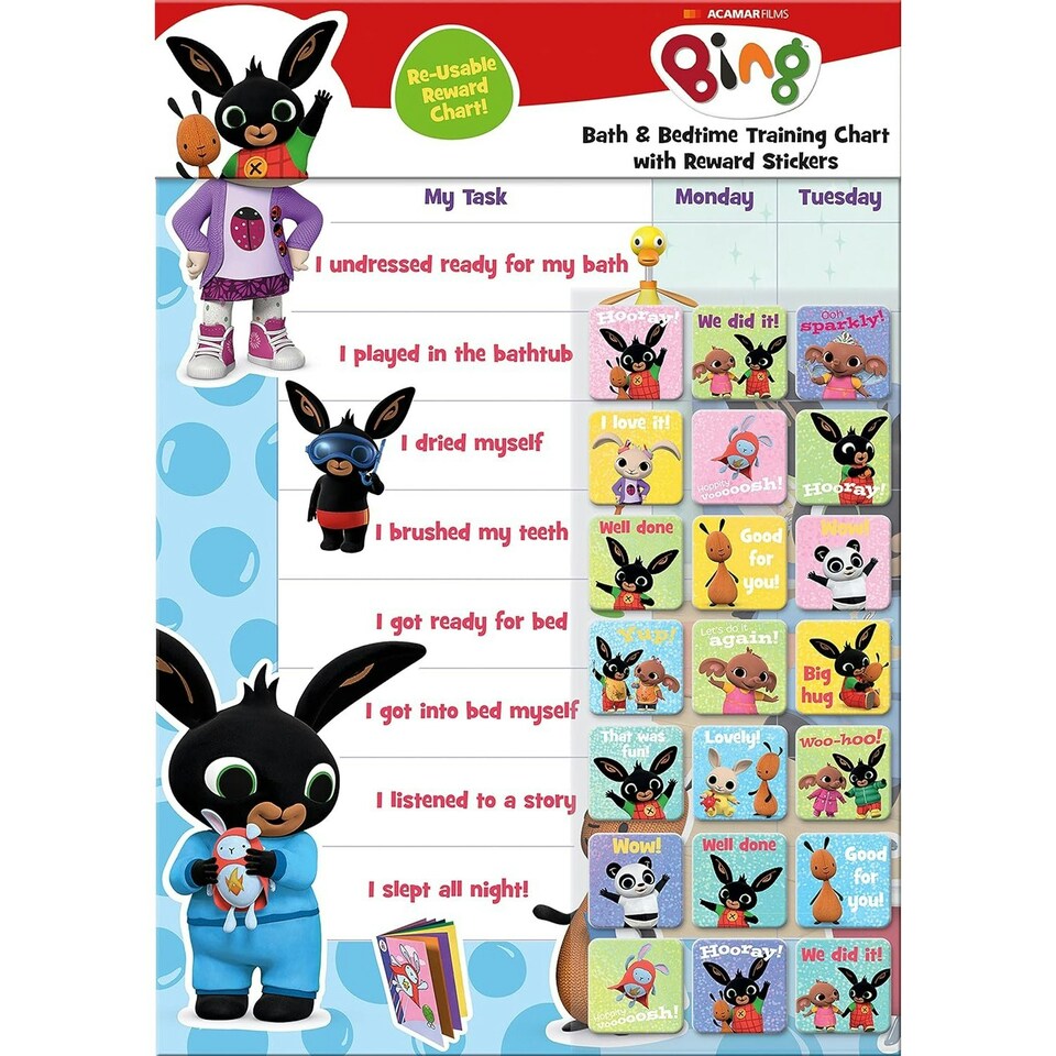 Bing Bunny Splashy Bath and Bedtime Reward Sticker Chart - Multicoloured - One Size