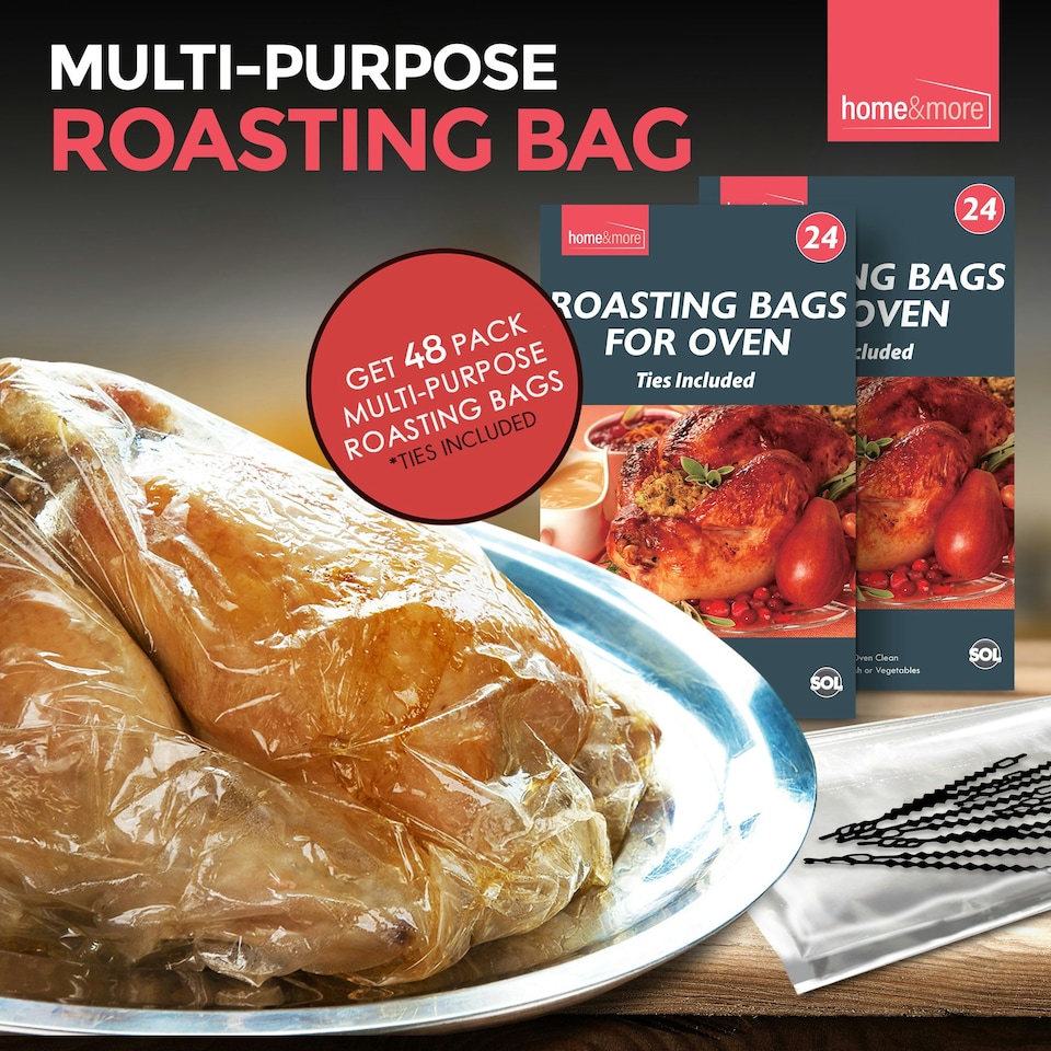 image 1 of 48pk Oven Roasting Bags with Ties | Ideal for Roastng Chicken, Turkey, Meat