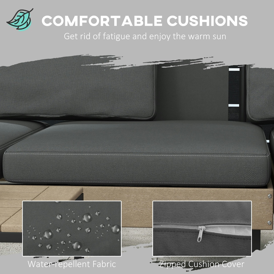 image 1 of Outsunny HDPE Garden Furniture Sets with Cushions,Table, L-Shaped Sofa