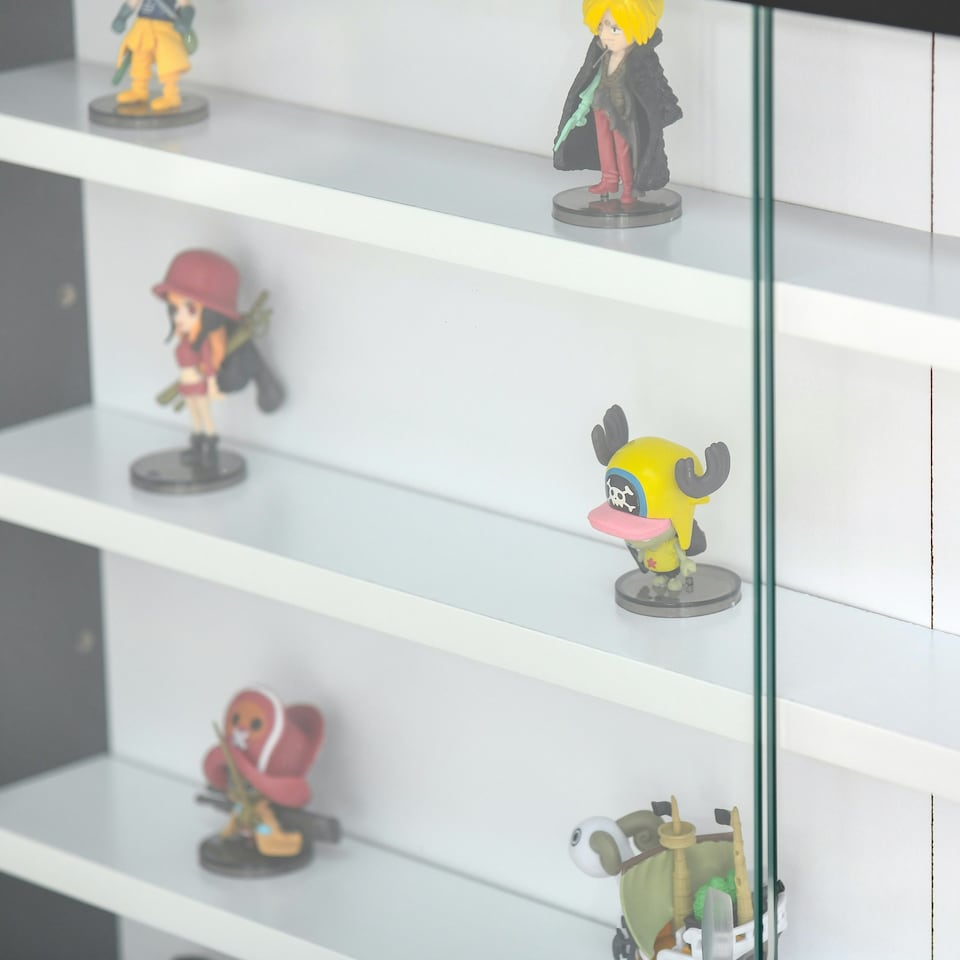 image 1 of HOMCOM 5-Tier Wall Display Shelf Unit Cabinet w/ Shelves Glass Doors Black/White