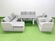image 1 of Fimous 9 Seater Wicker PE Rattan Furniture Outdoor Dining Table 3 Seater Sofa Reclining Chair Set with Side Table Big Stool Light Grey