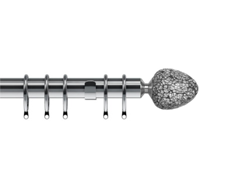 image 1 of 35mm Fixed Length Metal Curtain Pole Set Satin Silver Alexia Finial 115cm | Silver | Silver