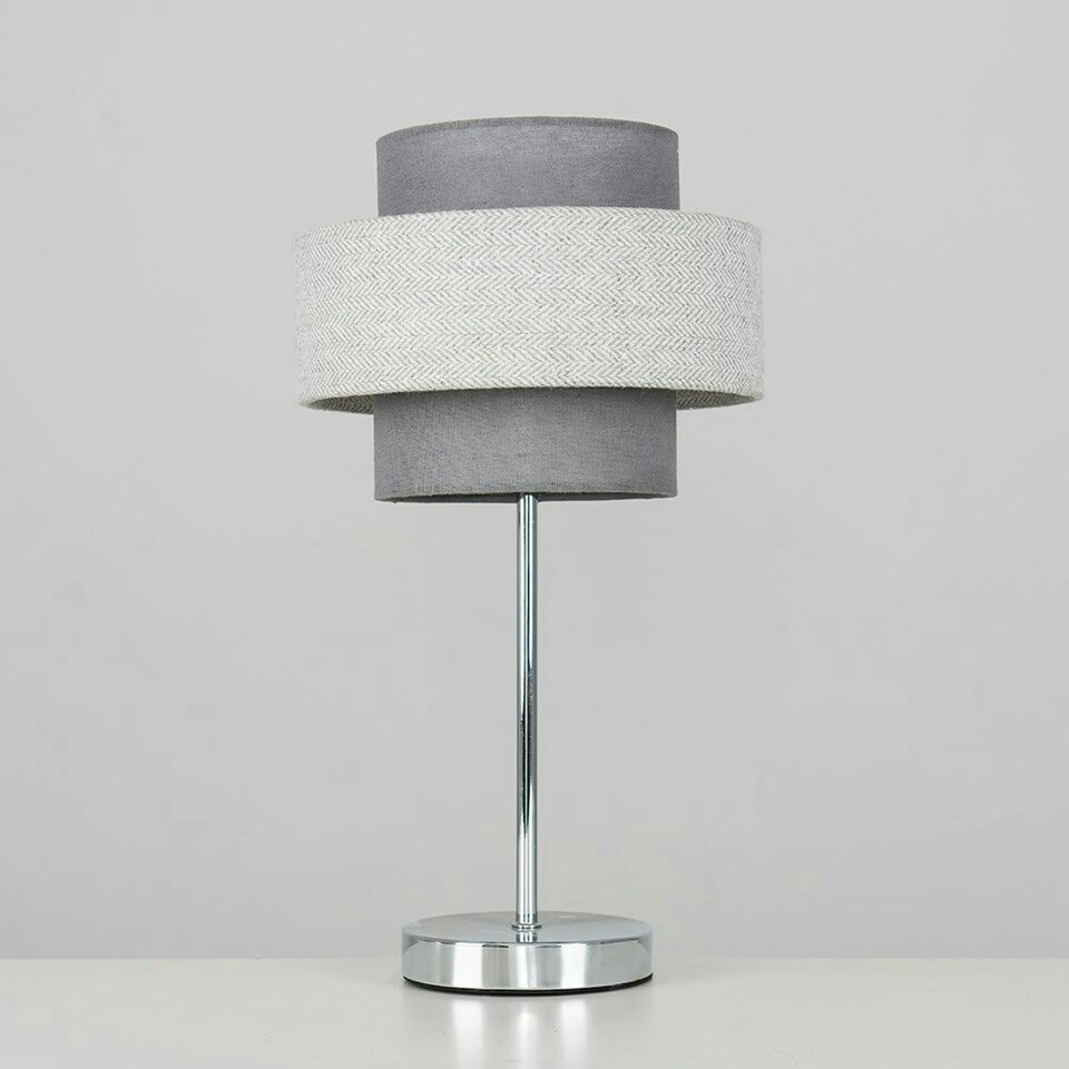 image 1 of ValueLights Weaver Chrome Touch Table Lamp Dark & Light Grey Shade & Bulb Multi